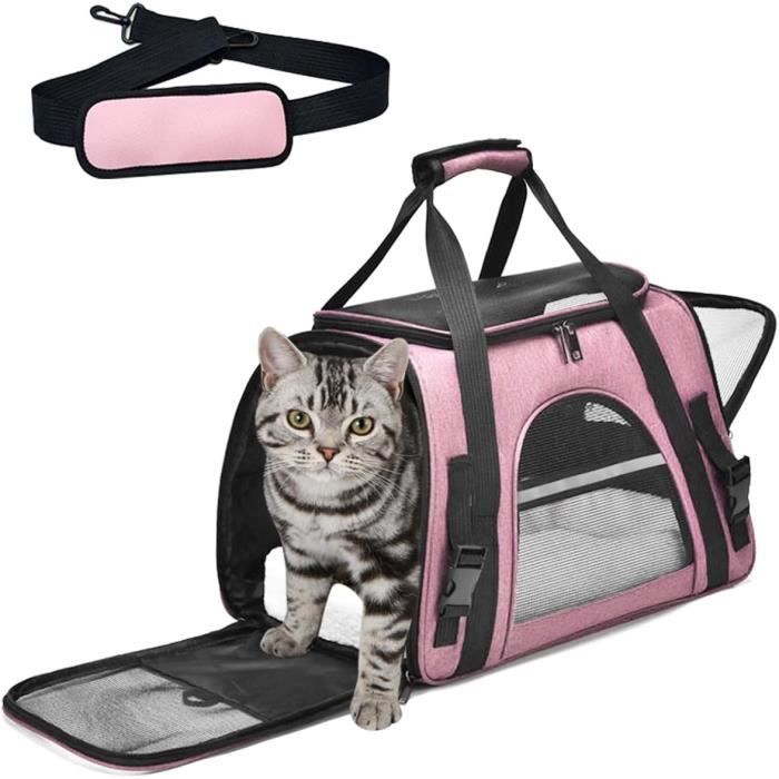 Sac Transport Chat Chien, Caisse de Transport Chat Respirant, Cage  Transport Pliable avec Tapis Amovible,Rose
