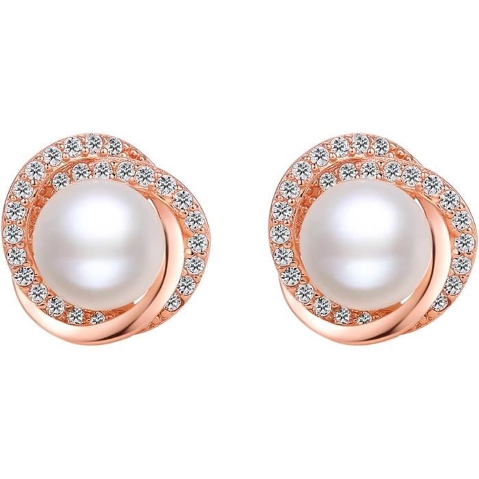 Boucles D'oreilles Perles D'eau Douce 8mm Plaqué Or - Longueur 13mm - Style Clou