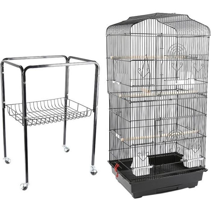 keluodae® grande volière pour oiseaux cage à roulettes canaries perroquet perruches canaris avec 4 mangeoires, 3 perchoirs, 150,6cm