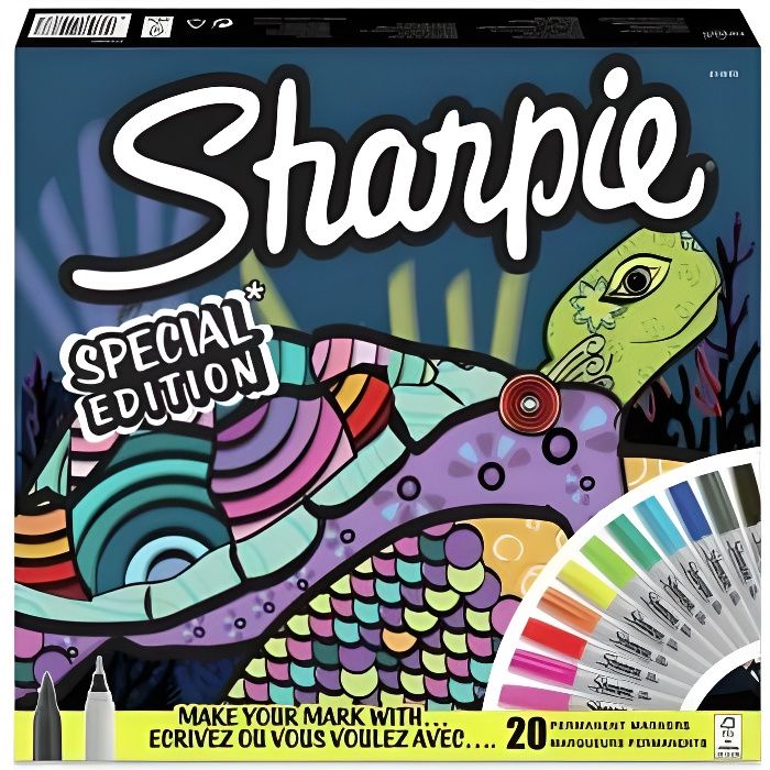 SHARPIE Edition Spéciale, 20 Marqueurs permanents, pointe fine 1.00mm x 14  et pointe ultra-fine 0.5mm x 6, coloris assortis, en c