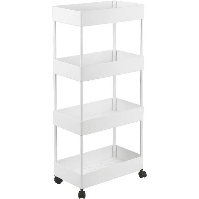 Chariot de Stockage 4 étages Etagère de Rangement en ABS pour la cuisine ou la buanderie avec roulettes - Noir - Maison