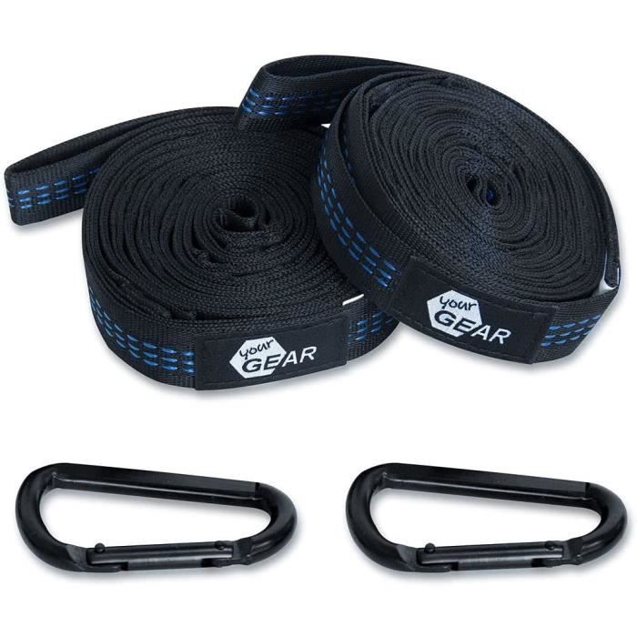 Kit de Fixation pour hamac Suspendu, 2 Sangles de 320 cm, 2 Mousquetons