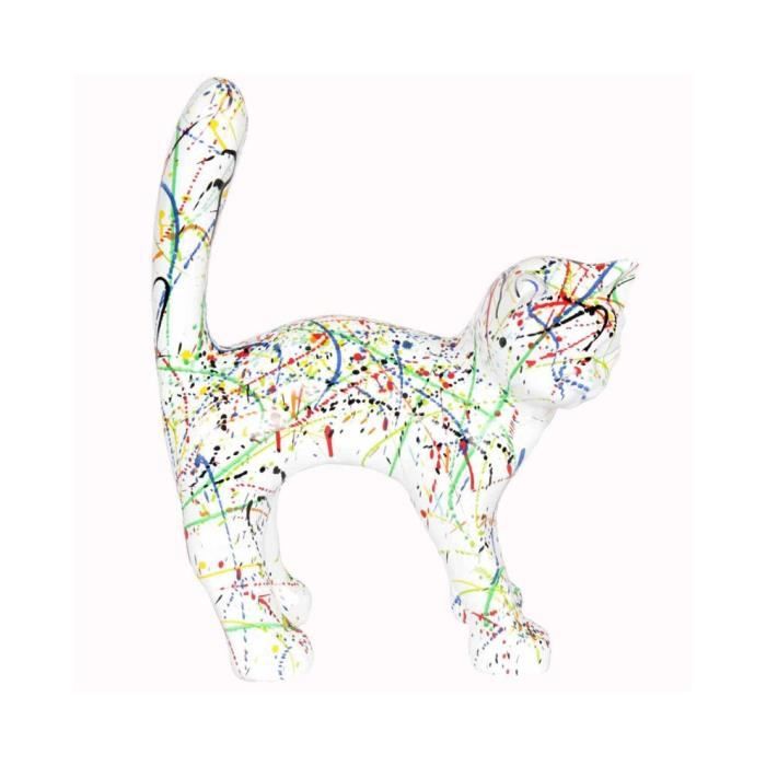 Statue En Resine Chat Multicolore Astre Fond Blanc Victor 45 Cm Achat Vente Statue Statuette Cdiscount