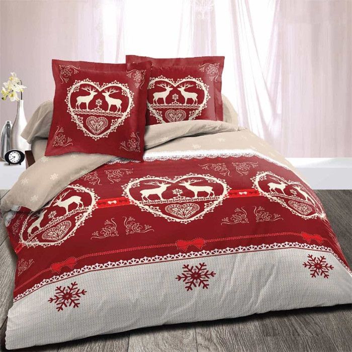 Housse De Couette 220x240 Chalet Winter Rouge Achat Vente Housse De Couette Seule Cdiscount
