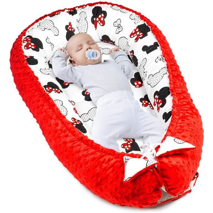 Matelas Cocoon cale Bebe pour lit Baby Nest Coton avec Minky Minky Rouge avec Motif Souris Blanche et Rouge, 90 x 50 cm Amazinggirl réducteur lit bébé 