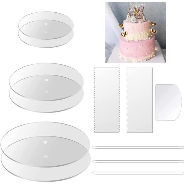 Lot de 12 disques à gâteau en acrylique pour gâteau à 1 à 3 étages (25.4  cm, 20.3 cm, 15.2 cm)x2 avec peigne, grattoirs à gâte[864] - Cdiscount  Maison