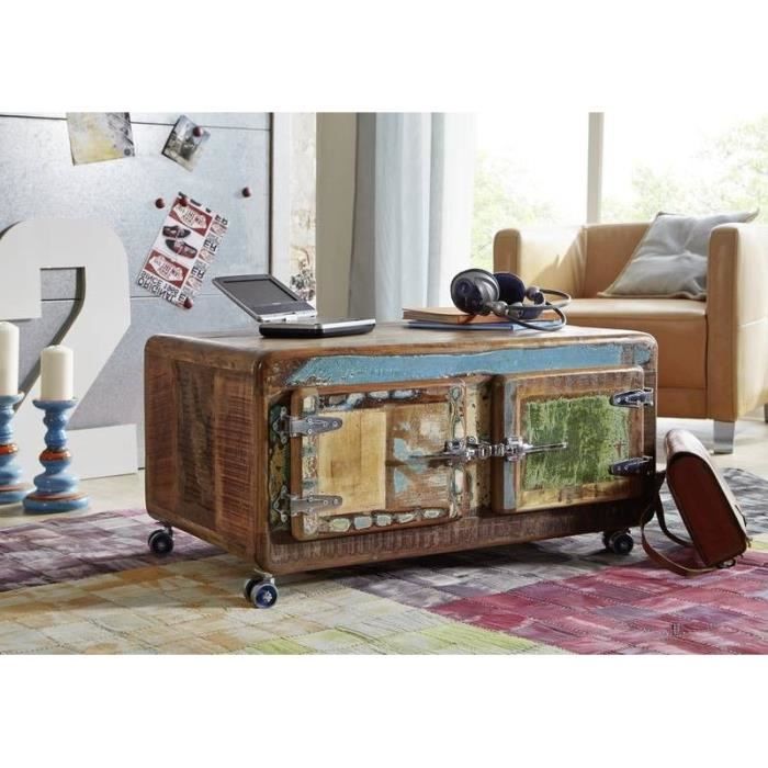 Table basse avec roulettes 90x60cm - Bois massif recyclé laqué (Multicolore) - Inspiration Ethnique - FREEZY #20 Table basse avec roulettes 90x60cm - Bois massif recyclé laqué (Multicolore) - Inspiration Ethnique - FREEZY #20