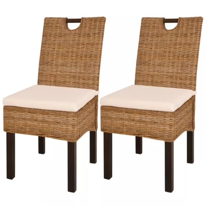 •SEL8835Chaises à dîner Scandinaves Lot de 2 Chaises de salle à manger Chaises de Salon Rotin Kubu Bois de manguier