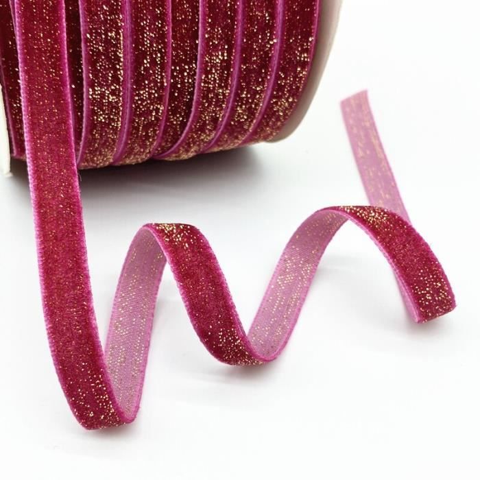 Ruban velours brodé or centre pailleté rouge 6,5 cm x 4,5 m