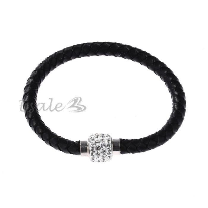 Bracelet Cuir Tressé Avec Fermoir Magnétique – Pour Homme Et Femme, Acier Inoxydable, 21 Cm