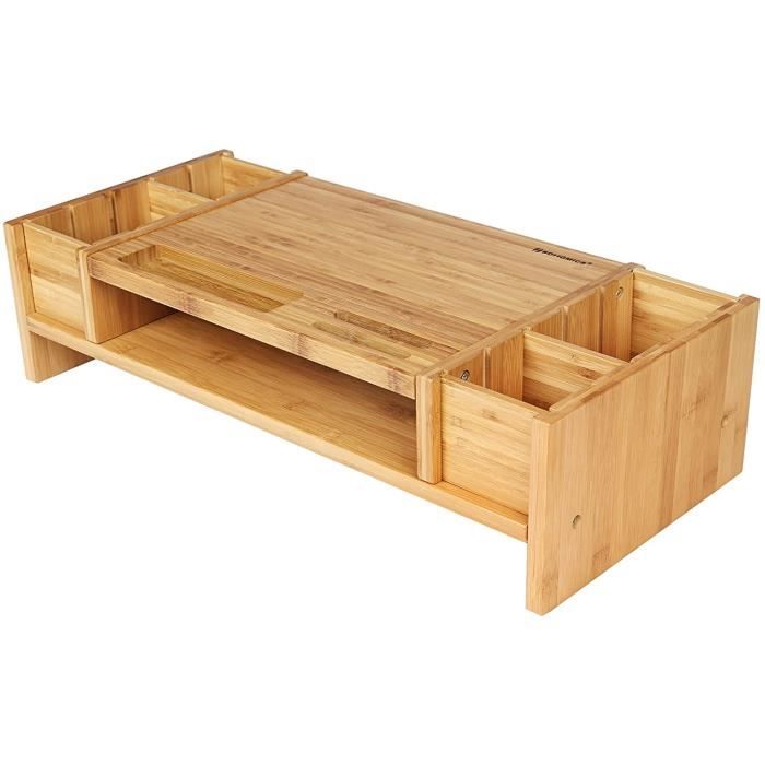 Support Écran Bambou 65x28x15 Cm - Réhausseur Moniteur Avec Rangement Ergonomique