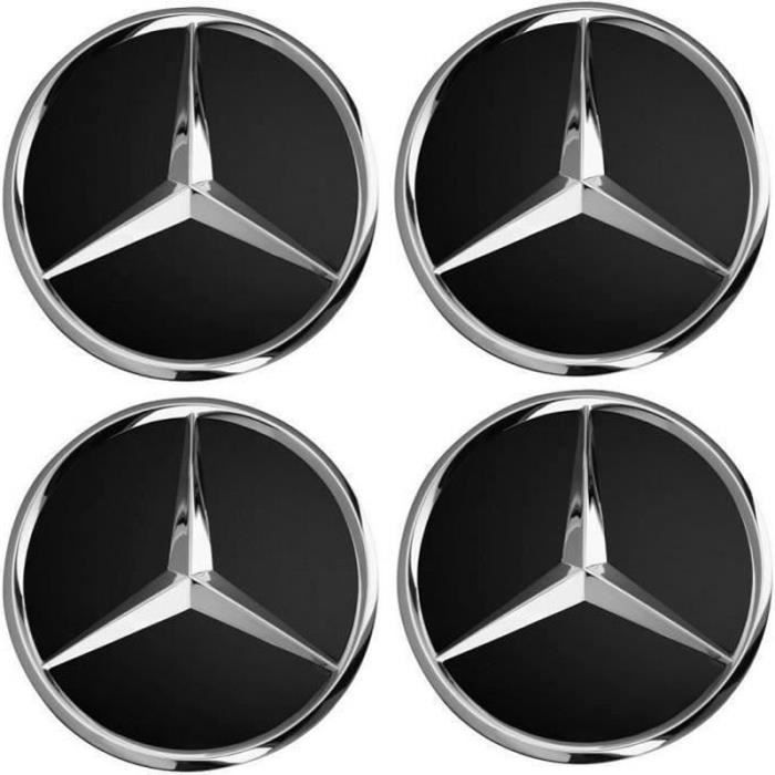 MOYEU DE ROUE x4 centres de roue Noir 75mm emblème Mercedes cache moyeu