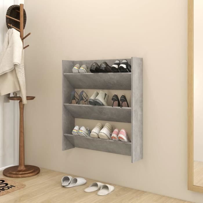 Meuble à chaussures Meuble d Entrée Couloir - JOLI Armoire chaussure murale Gris béton 80x18x90 cm Aggloméré TOP9414
