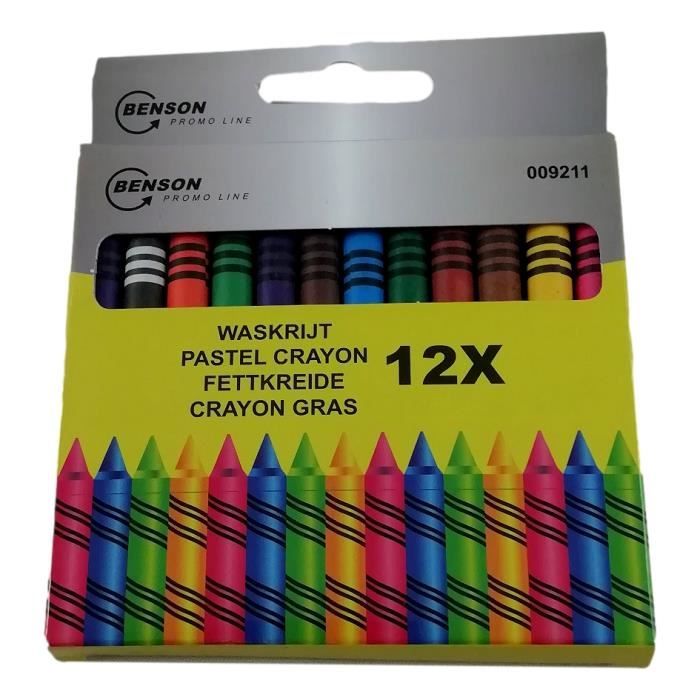 12 Crayons Pastel à la Cire Grasse 9 cm 12 Couleurs Dessin Coloriage Enfant