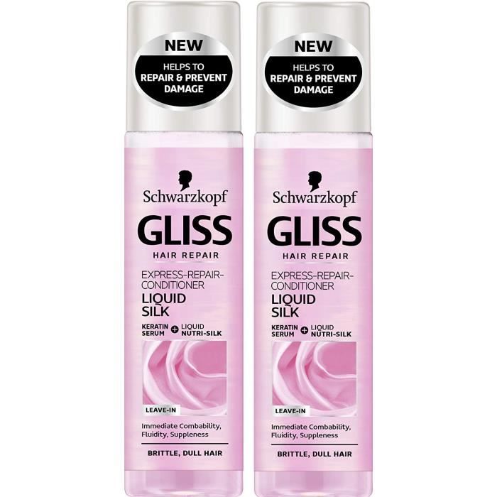 Soins des cheveux Schwarzkopf Gliss Spray Après-Shampooing Liquide Feuille Soie Sans Rinçage Avec Kératine 2 X 200Ml = 4 145772