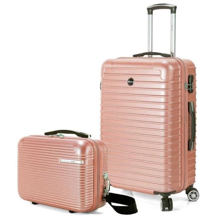 benzi - valise cabine + vanity "stripes" - rose gold - 9674