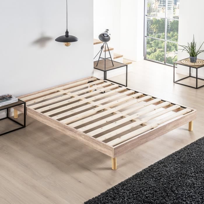 Sommier Eco Easykit Chêne Clair 160x200 - 12 lattes larges - Hauteur 27cm - Montage rapide et simple