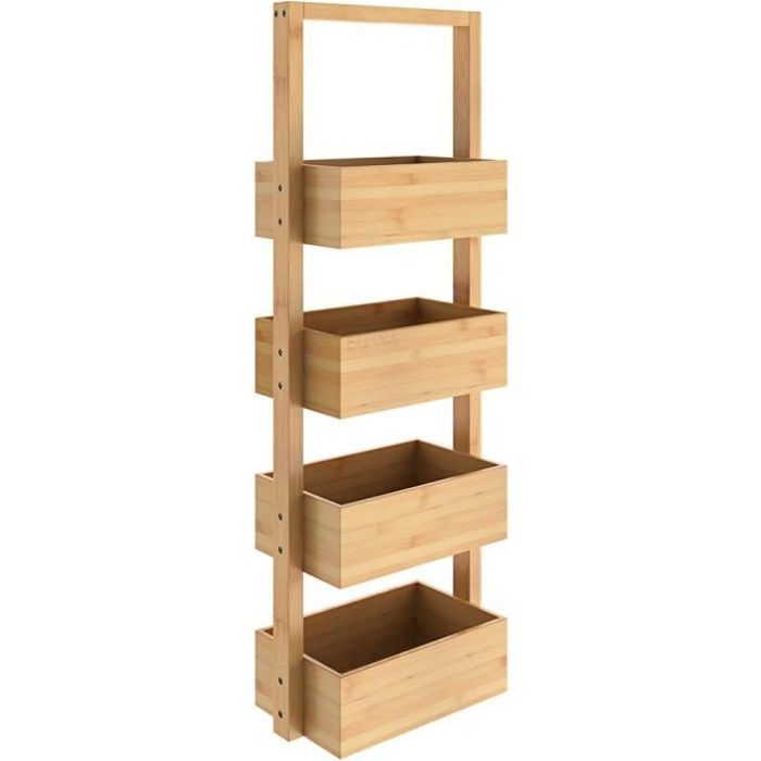 etagere en bambou 4 compartiments meuble de rangement 88x28x16 cm charge max 20kg salle de bain cuisine couloir cdiscount maison