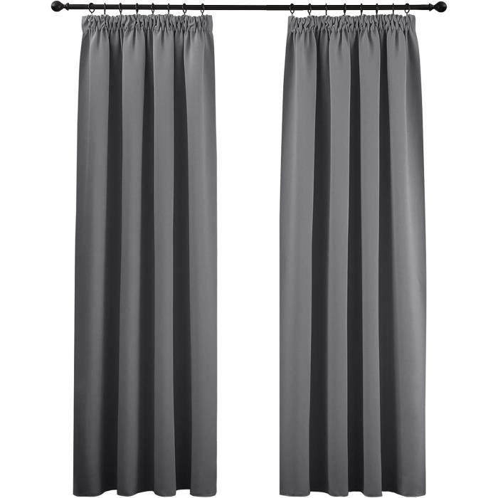 Blumtal Rideau Galon Fronceur 117x138 Cm Lot De 2 - Rideau Occultant Thermique Gris