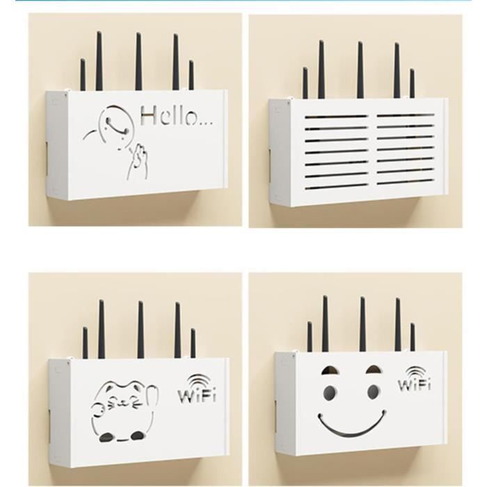 Support Mural Pour Routeur - Boîte De Rangement WiFi Creuse, Design Chat - Installation Sans Perçage - PVC - 8