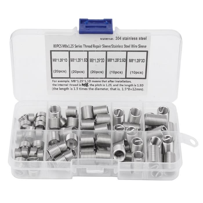 Inserts De Réparation De Filetage M5x0.8x1.5D - Acier Inoxydable SUS304 - Lot De 100 - Pour Aluminium, Plastique