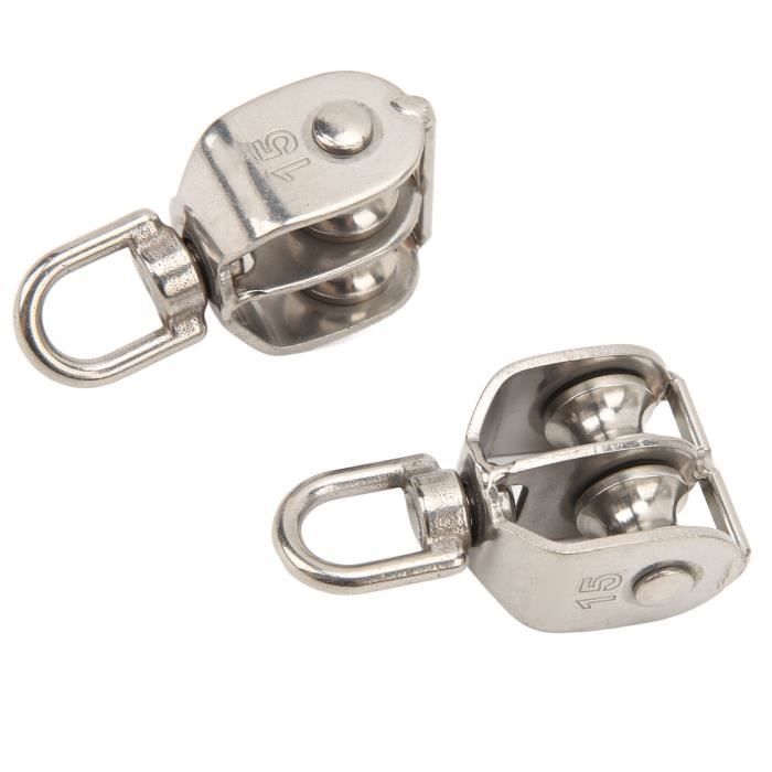 Lot De 2 Poulies Double M50 Acier Inox 304 – Levage 400 Kg, Rotatif 360°, Résistant Corrosion Pour Grue, Corde & Bricolage