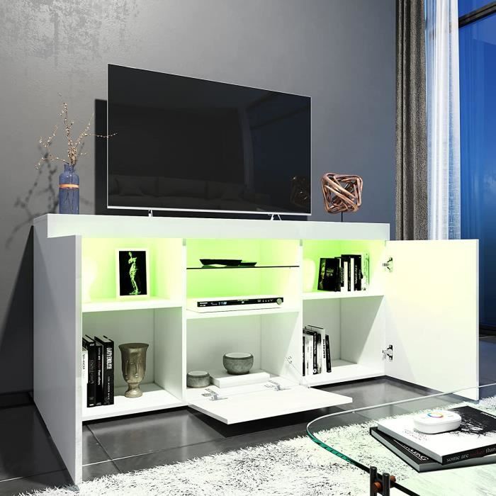 Dripex Meuble TV LED Meuble Surface brillante banc TV Moderne avec lumières  pour salon et chambre avec meubles de rangement - Cdiscount Maison