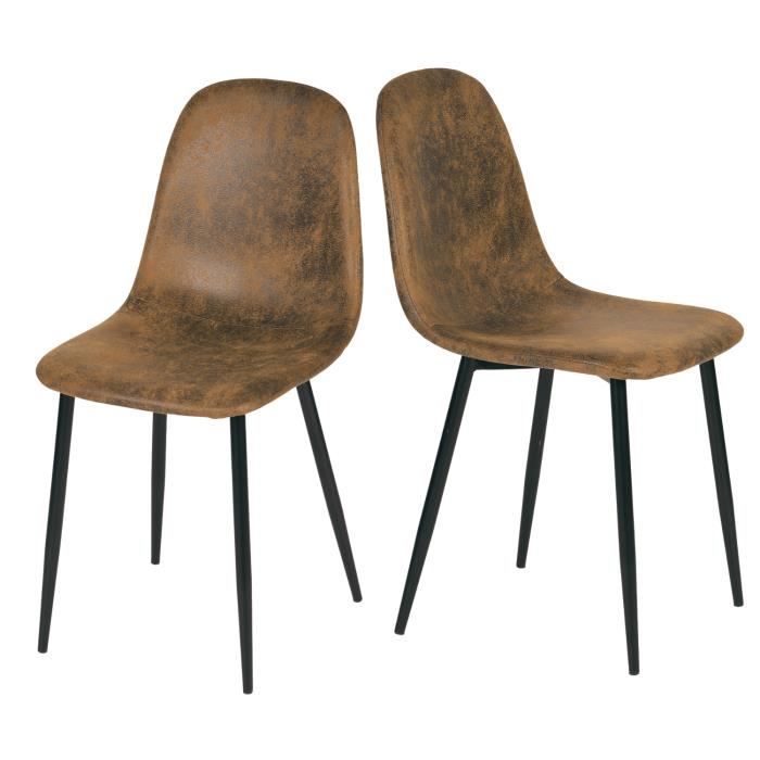 Chaise de salle à manger - FURNITURER - Scandinave Vintage Rétro - Simili suède - Pieds métal - Lot de 2 Chaise de salle à manger - FURNITURER - Scandinave Vintage Rétro - Simili suède - Pieds métal - Lot de 2
