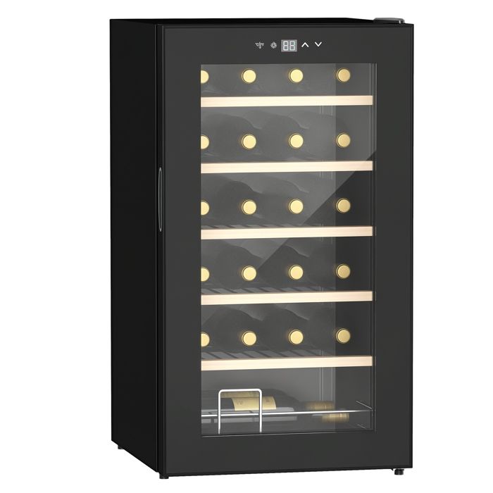 Cave à vin 24 bouteilles - HOMCOM - 65l réfrigérateur silencieux 5-20° led tactile 41db - métal plastique - noir - Hom