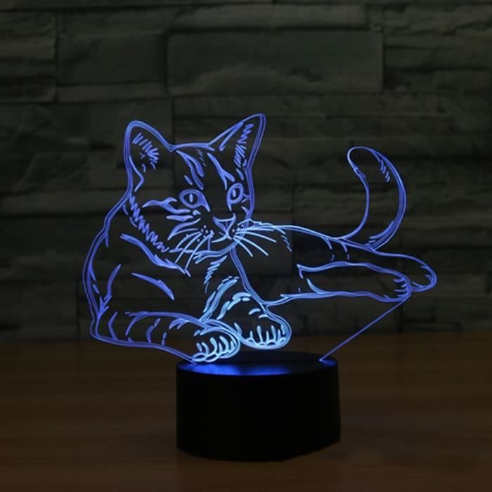 Chat 3d Nuit Lumiere Animal Variable Humeur Lampe Led 7 Couleurs Usb 3d Illusion Lampe De Table Cdiscount Puericulture Eveil Bebe