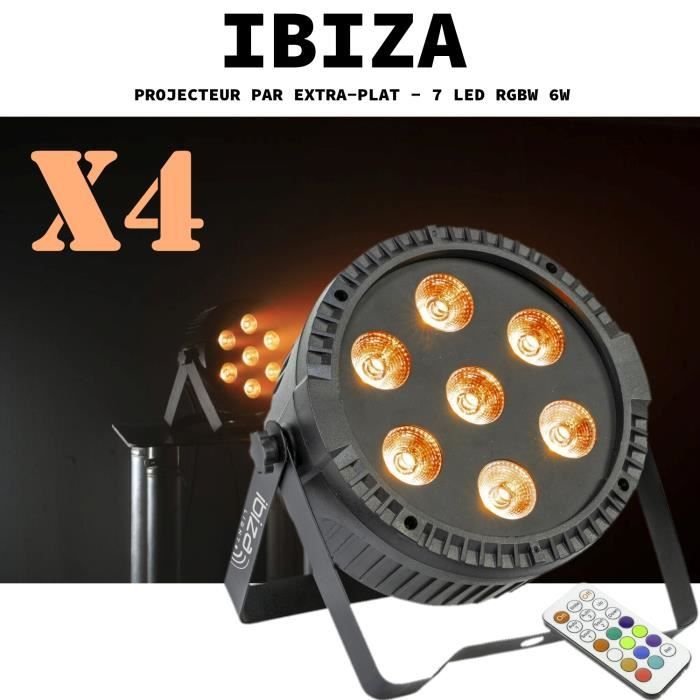 Pack de 4 Projecteurs Par THINPAR7x6-RGBW Ibiza Light DMX Télécommande Extra-plats LED Soirée Dj Bar Club Fête Discothèque Ambiance