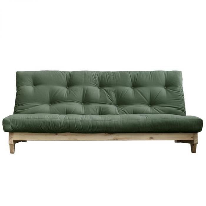 banquette convertible inside 75 - fresh - pin massif - vert olive - couchage 140x200 cm