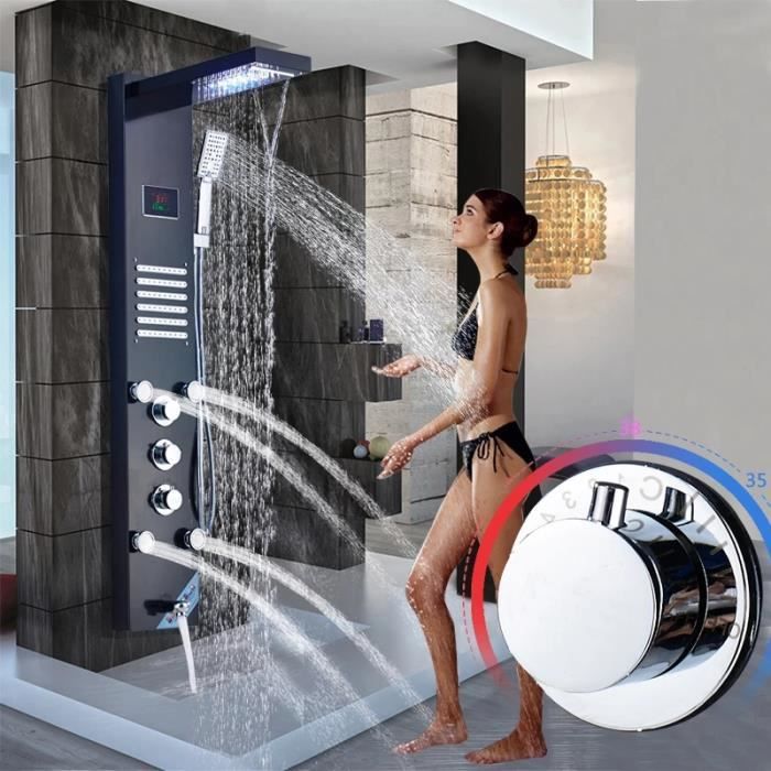 Panneau De Douche LED Effet Pluie Rozin - Système Complet En Acier Inoxydable