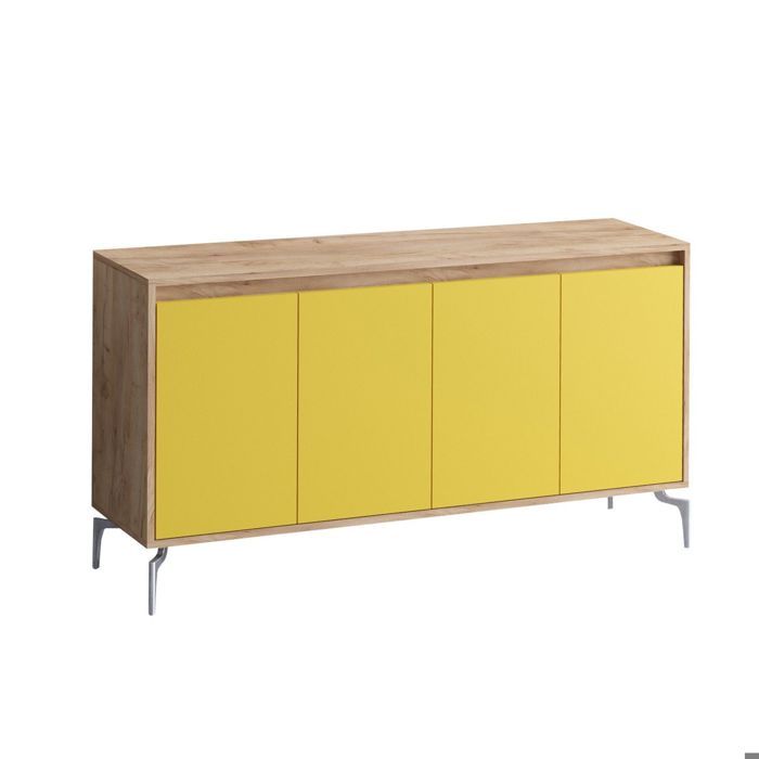 Buffet bas Umar 140cm Jaune et Chêne clair
