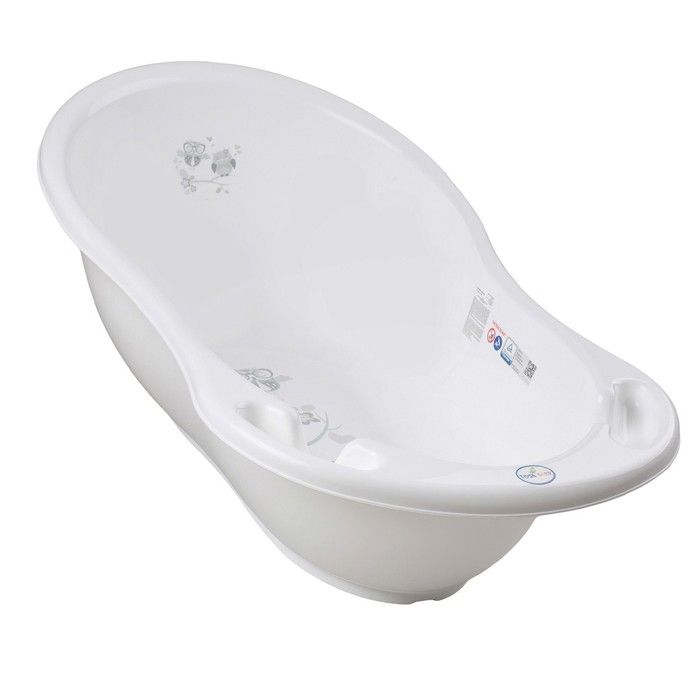 Baignoire Bébé Avec Thermomètre Intégré - 86 Cm - Pied Réglable + Tuyau De Vidange - Motif Hiboux Gris