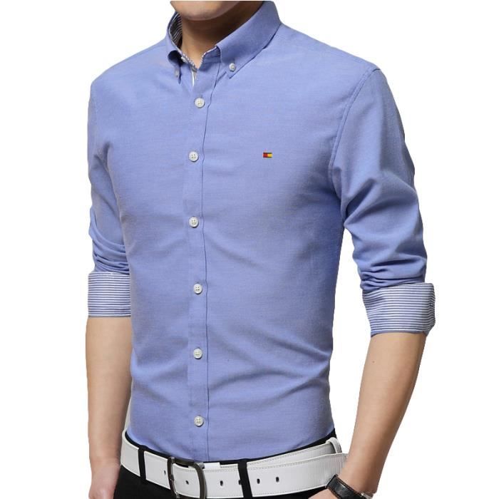 Chemise homme ajustée col standup avec petit logo À Manches Longues  Vêtement Masculin Bleu - Achat / Vente chemise - chemisette - Cdiscount
