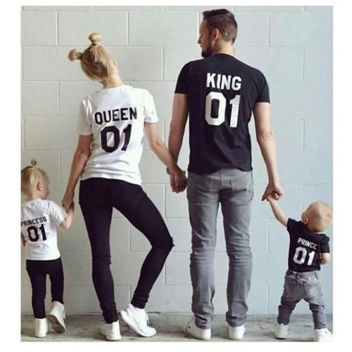 Amoureux King Queen Prince Princess T Shirts Casual Vetements De Couple Noir King Cdiscount Pret A Porter