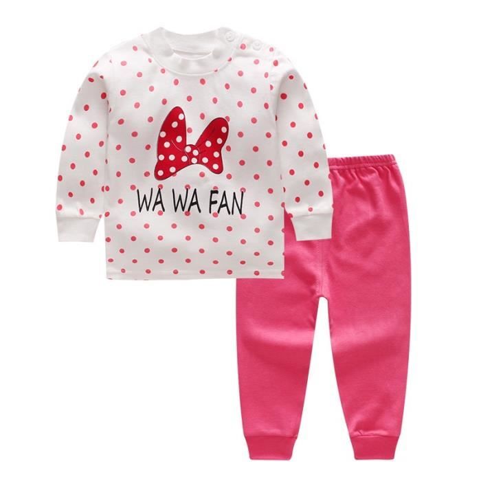 Pyjama Bebe Enfant Deux Pieces Ensemble Col Arrondi Motif Papillon De Noeud Rose Rose Cdiscount Pret A Porter