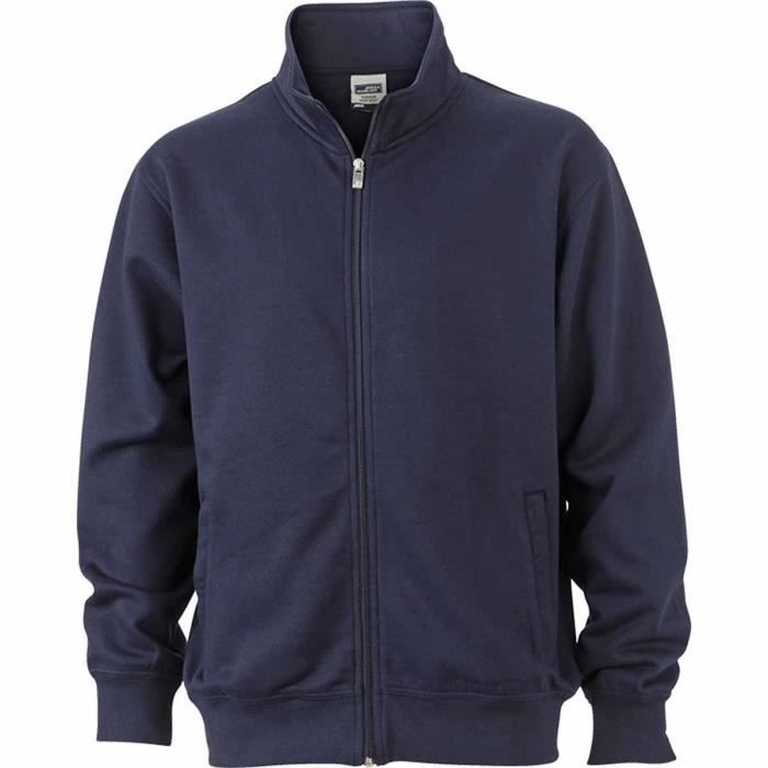 Sweat zippé JN836 Homme Bleu marine Col montant Manches