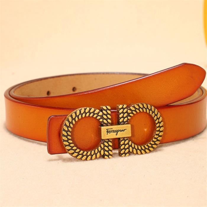 CEINTURE Femme - Ceinture en cuir de boucle d'alliage de mode de ceinture de dames rétro de grande marque - orange CW™