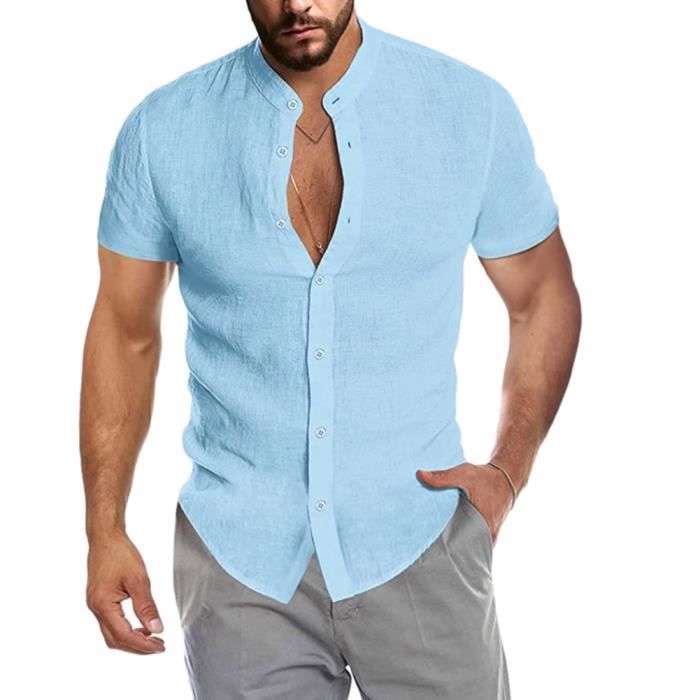 Chemise Homme Lin Et Coton COOFANDY - Manches Courtes - Style Plage Et Décontracté - Été