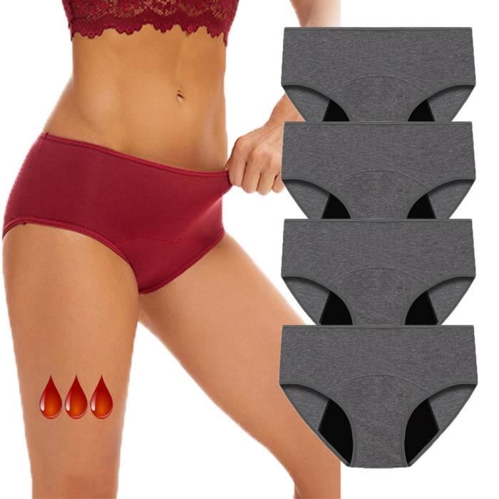 Lot De 4 Culotte Menstruelle Femme Protection Grande Taille Coton Slip Protection La Puberte Culotte Anti Fuite Gris Cdiscount Pret a Porter