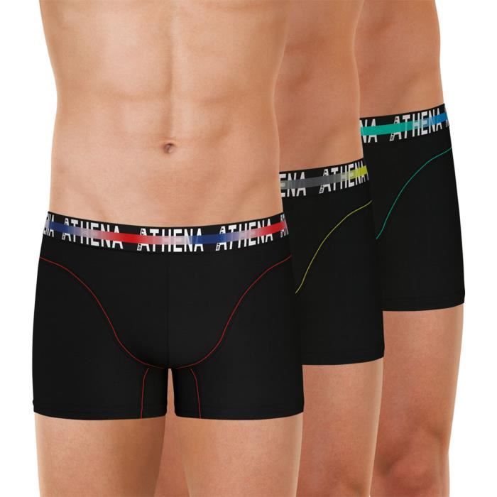 Boxers ATHENA Endurance 24h Noir Homme Lot de 3 Innovation coton anti odeur Coupe sport Triple couture Noir noir noir Cdiscount Pret a Porter