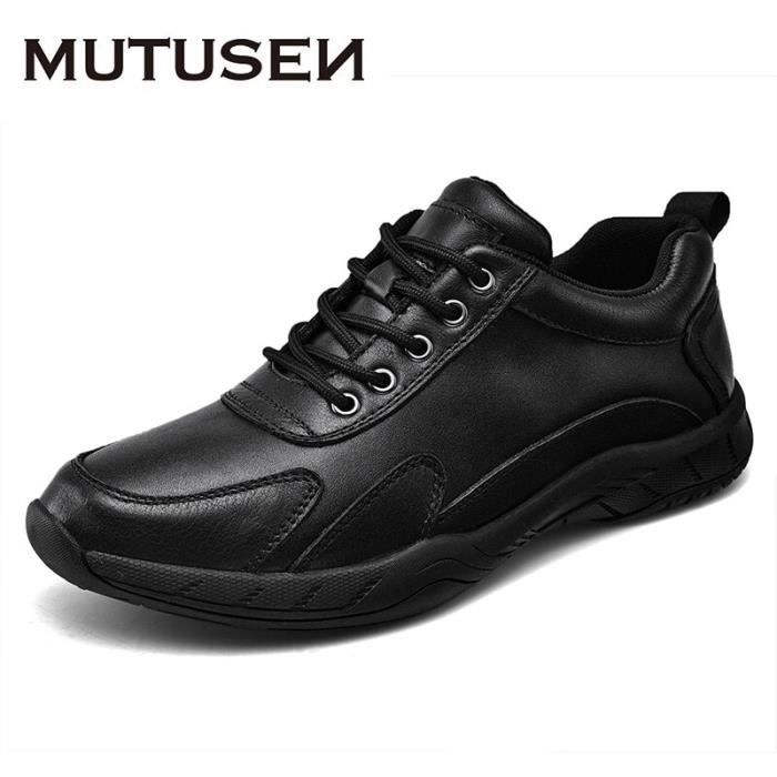 Baskets De Course Homme Cuir Respirantes - Chaussures Décontractées Noires Go Walk Max