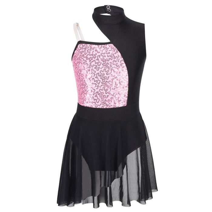 Robe De Danse Asymétrique Avec Paillettes Pour Fille - Latin, Jazz, Moderne - Justaucorps Dos Nu - Taille 6 à 16 Ans
