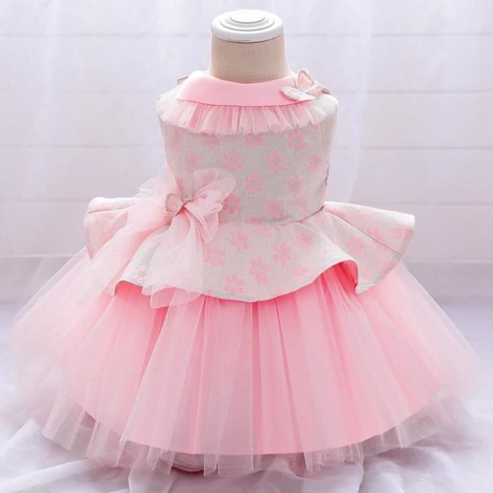 Dazzerake Robe Bébé Fille Florale Manches Bouffantes - Robe Princesse Col Carré Imprimée Tulipes 9 Mois-3 Ans