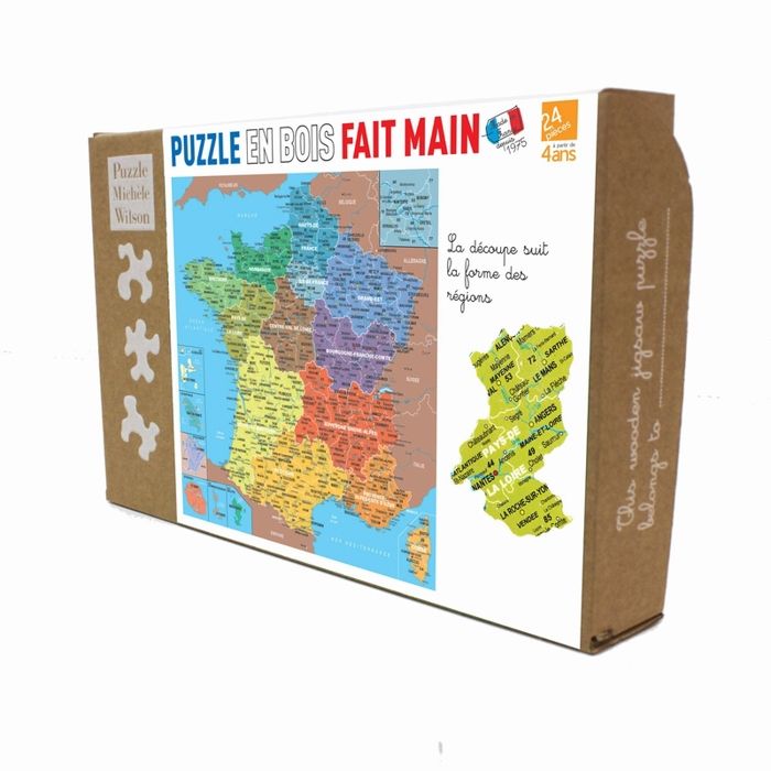 Puzzle en bois - PUZZLE MICHELE WILSON - Carte de France des régions - 24  pièces - Pour enfant de 4 ans et plus - Cdiscount Jeux - Jouets