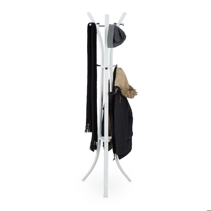Relaxdays Porte-manteaux en métal sur pied support pour manteaux vestes entrée couloir 175 cm blanc