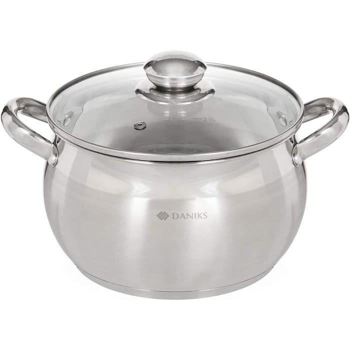 Faitout Induction 26cm Inox Premium Avec Couvercle Verre – Casserole Polyvalente Chauffage Uniforme