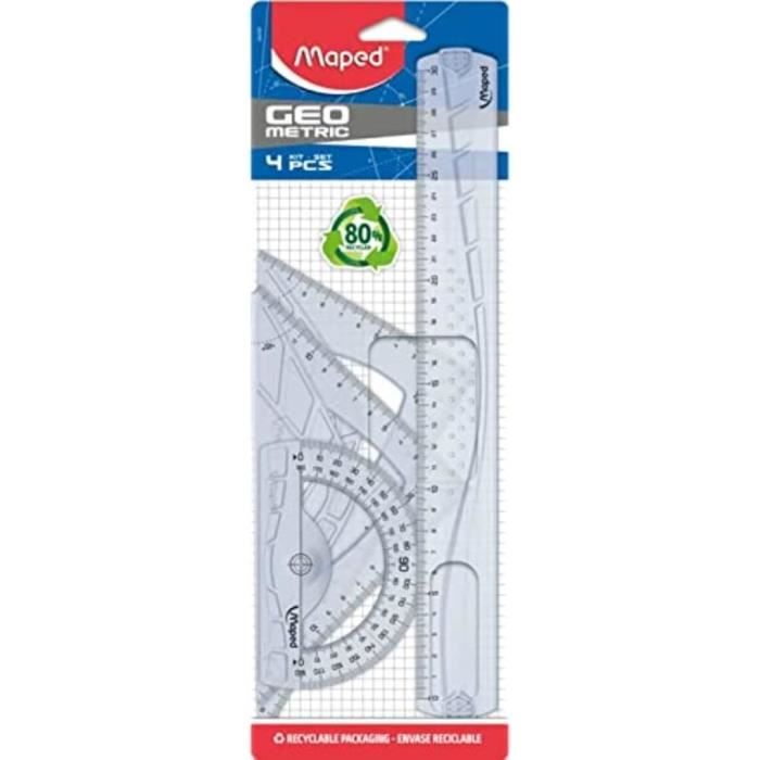 Set de géométrie PRO en trousse noire avec compas,règle,rapporteur et